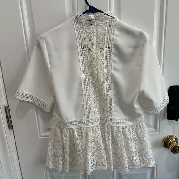 Zara White Floral-Lace Contrast Top - Picture 4 of 4
